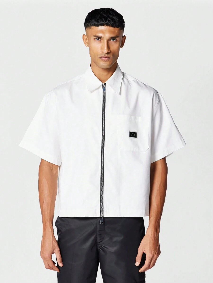 SUMWON Boxy Fit Zip Through Shirt | SHEIN USA