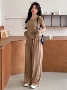 DAZY 女士纯色休闲两件套，返校季家居服套装