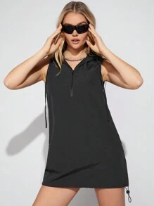 SHEIN EZwear Vrouwen Effen kleur Trekkoord Hoodie-jurk