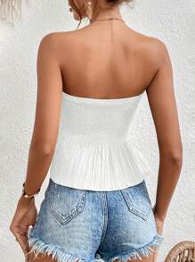 SHEIN Frenchy Off-Shoulder Shirred Panel Design Tube Top Summer White Casual - White - View 2