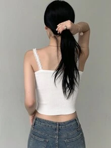 DAZY Camiseta Sin Mangas De Encaje Para Mujer Con Detalles Florales - Blanco - Ver 2