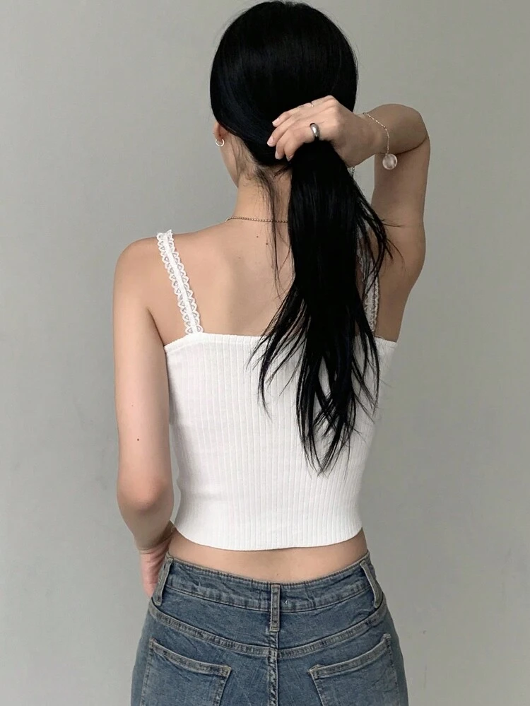 Women'S Lace Camisole Top With Floral Trim