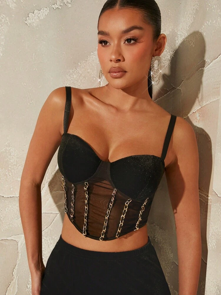 Contrast Chain Detail Bustier Top