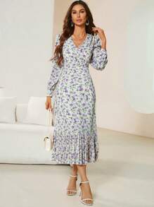 SHEIN Privé Random Printed Long Sleeve Women's Dress - Multicolor - View 4