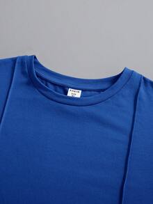 SHEIN 青少年男孩舒適純色休閒t恤 - 寶藍色 - 查看 5