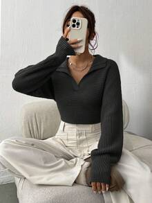 SHEIN Unity Women's V-Neck Long Sleeve Sweater - Black - View 4