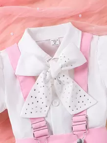 SHEIN Young Girl Spring And Autumn Casual And Cute Lady College Style Shirt And Suspender Skirt Set