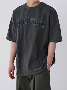 DAZY Men'S Summer T-Shirt With Letter Print - Dark Grey - View 1