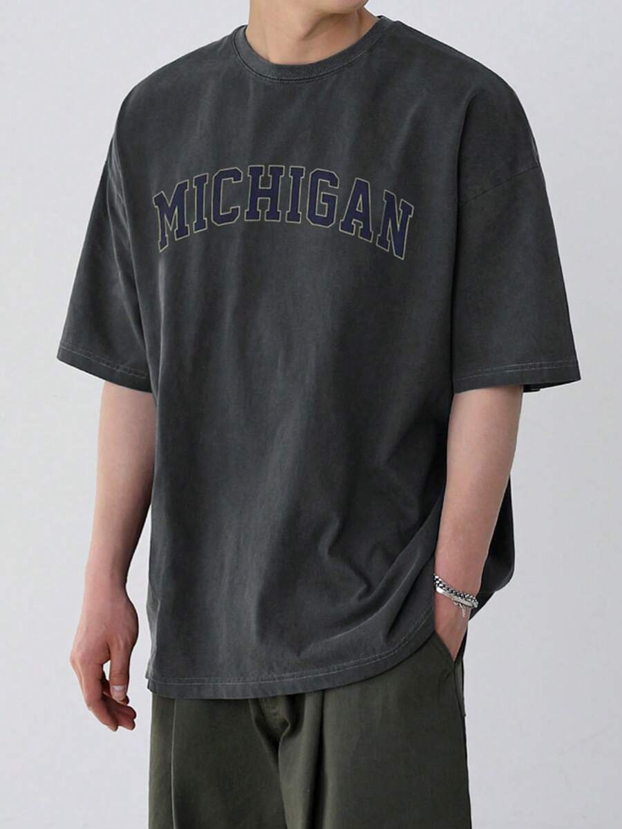 DAZY Men'S Summer T-Shirt With Letter Print - Dark Grey - View 1