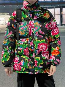 男士秋冬花卉印花衣 - 黑色 - 查看 2