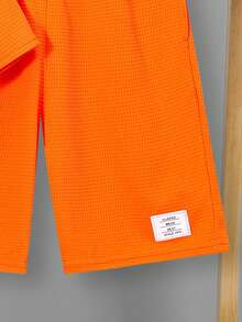 SHEIN Tween Boys' Comfortable Casual Solid Color Patch Detail Two Piece Set - Orange - View 6