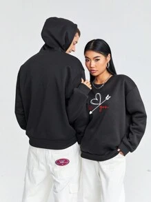 Manfinity VCAY Áo hoodie in hình trái tim cỡ lớn cho nam, dành cho mùa thu đông - màu đen - Xem 2