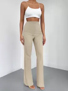 EURMUSE High Waist Straight Leg Pants - Beige - View 4