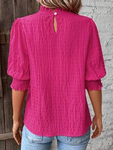 SHEIN Clasi Ladies' Textured Stand Collar Shirt - Hot Pink - View 2