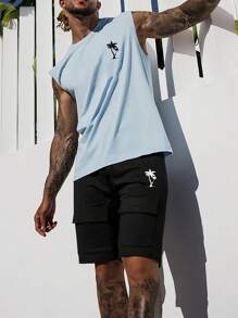 Manfinity Homme 男士椰子樹印花兩件套裝 - 彩色 - 查看 3