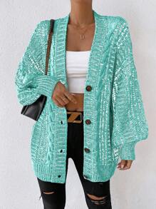 Chiquease Women's Drop Shoulder Long Sleeve Blend Cardigan - Mint Green - View 1