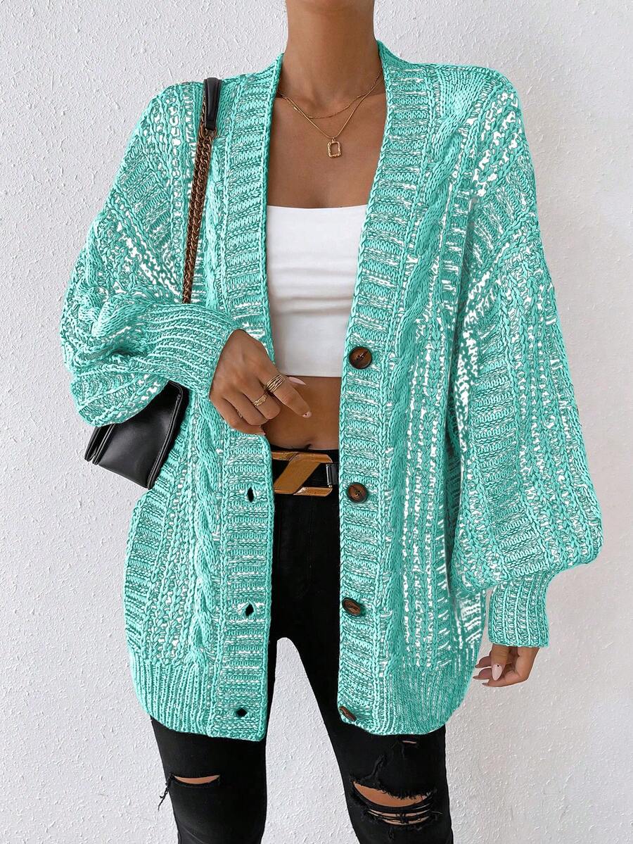 Chiquease Women's Drop Shoulder Long Sleeve Blend Cardigan - Mint Green - View 1