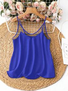 Calvaya 大尺碼女裝網紗拼接背心上衣 - 藍色 - 查看 1