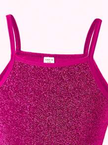 SHEIN Váy dự tiệc thắt eo cô gái Tween sáng bóng - Màu Hồng Tươi - Xem 3