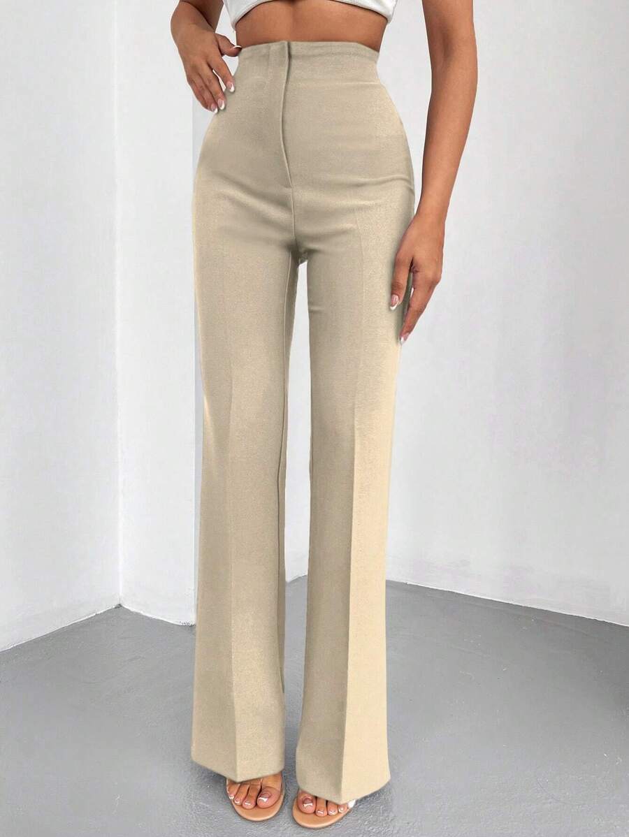 EURMUSE High Waist Straight Leg Pants - Beige - View 1