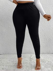 Flirla Plus Size Women'S Solid Color Thermal Leggings - Black - View 5