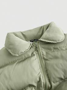 SHEIN MOD Women's Solid Color Front Zipper Padded Coat - Mint Green - View 4