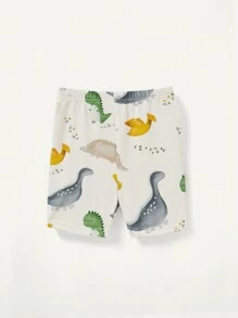 Cozy Pixies Bộ Pyjama vừa vặn cho bé trai với áo cổ tròn tay ngắn in hình khủng long vui nhộn và quần short - Màu be - Xem 2