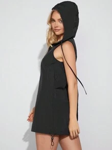 SHEIN EZwear Vrouwen Effen kleur Trekkoord Hoodie-jurk