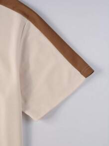 Manfinity Homme Áo thun polo cổ bẻ đơn giản, thời trang, dáng rộng cho nam, thiết kế phối màu, thích hợp mặc đi chơi, mặc vào mùa thu - Màu be - Xem 3