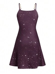 SHEIN Clasi Women'S Shiny Chain Strap Dress - Burgundy - View 2