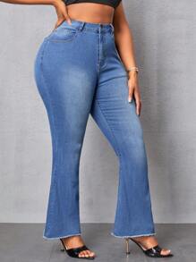 SHEIN SXY Jeans acampanados elásticos rotos talla grande - Azul - Ver 5