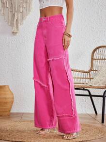 Breezaya 女式磨邊寬褲 - 粉色 - 查看 1