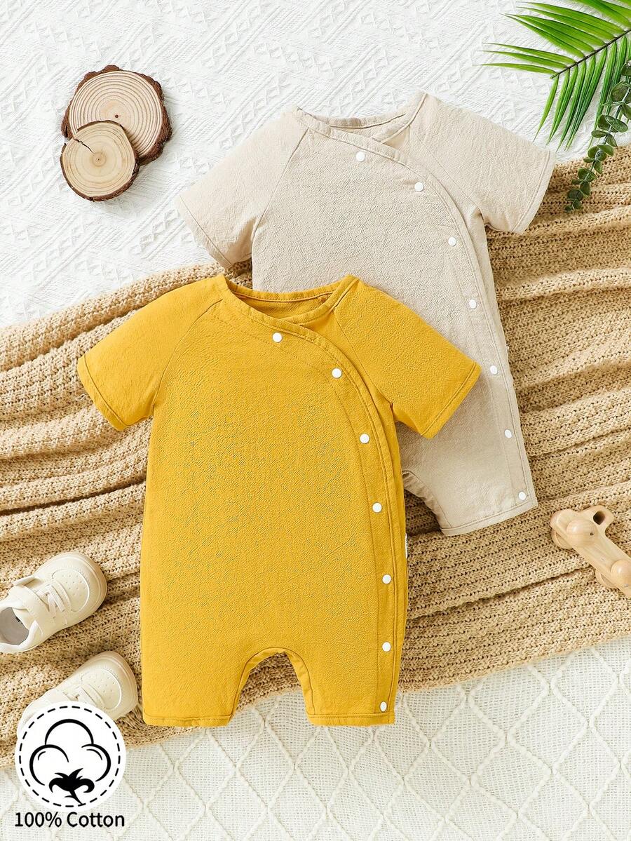 Cơ bản Giải trí Thoải mái Mùa hè Hai chiếc Bộ Với Nghiêng Không nút Và , Màu Khaki Và gừng Vàng - Nhiều màu - Xem 1