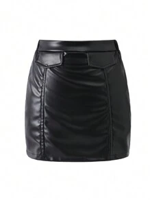 Tween Girls' Pu Leather Skirt - Black - View 1