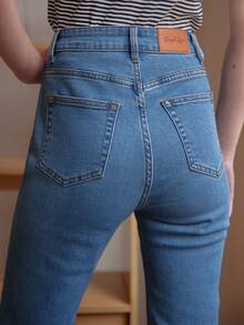 Simple Retro Kira高腰藍色直筒牛仔褲 - 淺色水洗藍 - 查看 4