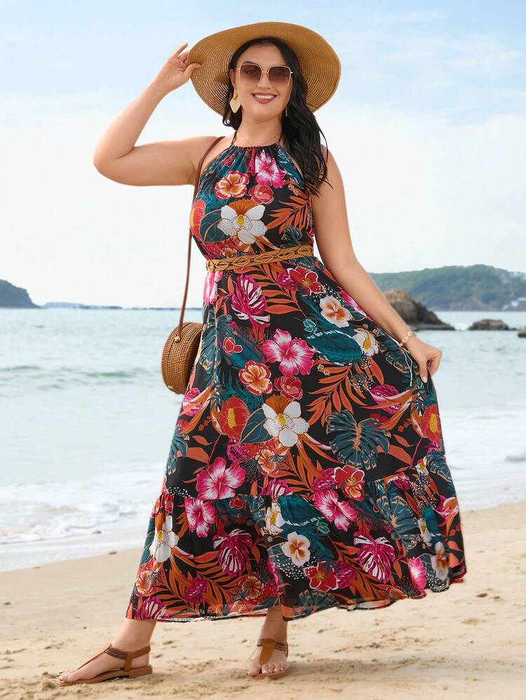 Plus-Size Beach Holiday Backless Dress