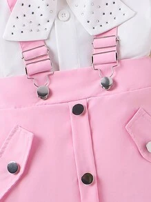 SHEIN Young Girl Spring And Autumn Casual And Cute Lady College Style Shirt And Suspender Skirt Set