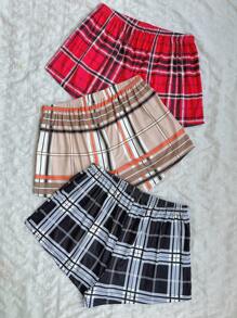 3pcs Plaid Bow Front Pajama Sleep Shorts - Multicolor - View 2