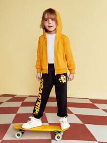 GARFIELD | SHEIN 幼童男童卡通刺繡連帽外套 - 黃色 - 查看 7