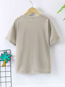 SHEIN 青少年男孩图案酷炫卡通印花短袖 T 恤 - 卡其色 - 查看 7