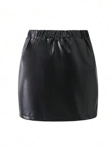 Tween Girls' Pu Leather Skirt - Black - View 2
