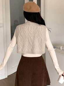 DAZY 女式羊角扣短款開襟針織外套 - 杏色 - 查看 4