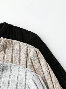 SHEIN Frenchy Women's Round Neck Long Sleeve Ribbed T-Shirt - Multicolor - View 3