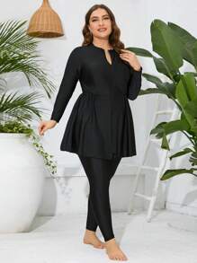 Swim Mulvari 大尺碼純色比基尼套裝,音樂節必備 - 黑色 - 查看 5