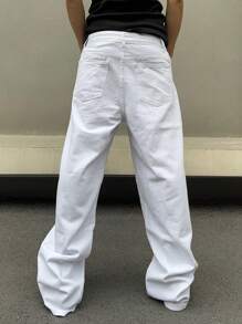 Manfinity EMRG Men's Casual Jeans With Pockets Oversize Long Washed Light Jean Cargo Plain All White Party Street Wear Rapper White Baggy Pantsmen Wide Leg Pants Going Out Hang Out Commute Work - White - View 2