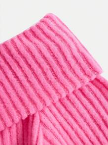 SHEIN Tween Girls' Solid Color Knitted Off-Shoulder Casual Dress - Hot Pink - View 3