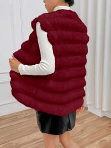 SHEIN Privé Women  Fuzzy Vest Coat For Valentine's Day, Dating And Parties - Red - View 5