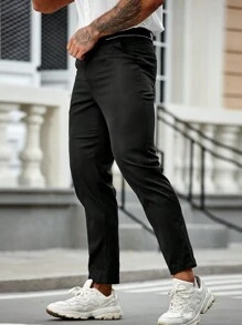 Manfinity Homme Men'S Solid Color Suit Pants - Black - View 3