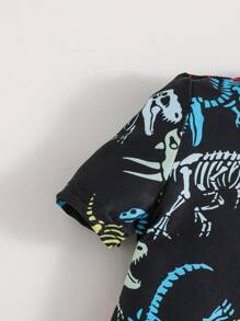 SHEIN Young Boy Casual & Comfortable Dinosaur Skeleton Pattern Short Sleeve Top And Pants Snug Fit Homewear Set - Multicolor - View 6