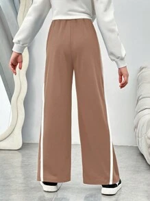 Tween Girls' Colorblock Loose Fit Casual Sweatpants - Khaki - View 2